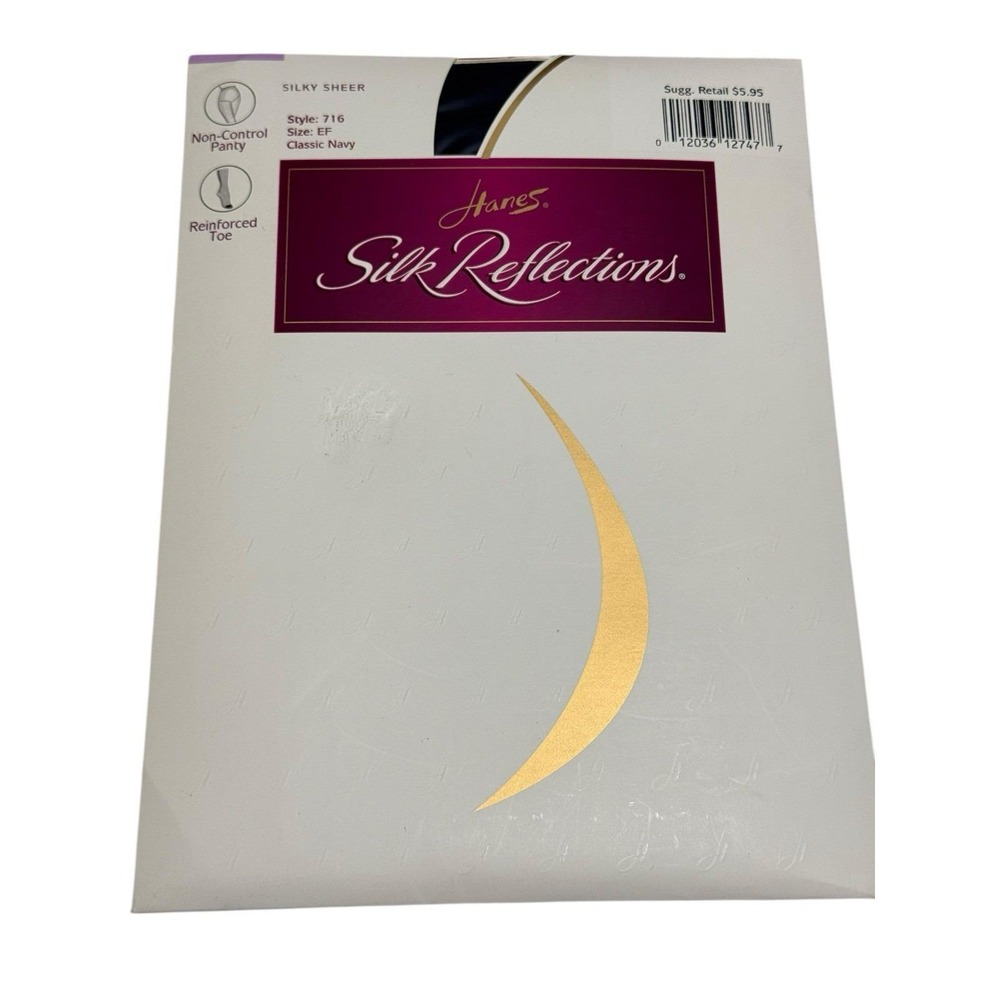 5/$25 SALE | Hanes Silk Reflections Pantyhose Style 716 Size EF Classic Navy Sil
